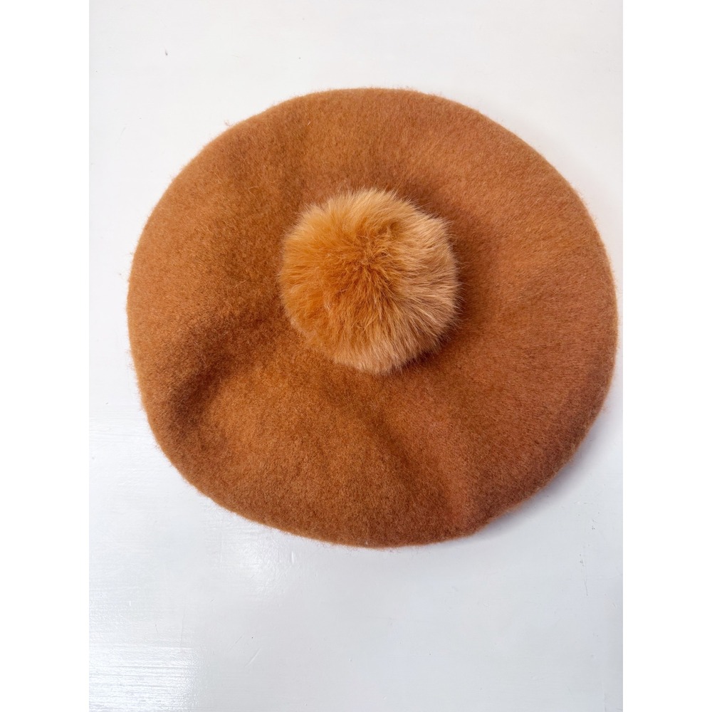 Madewell | Pom Pom Beret, 100% Wool w/ Faux Fur Poms, Rust Orange K5812 One Size